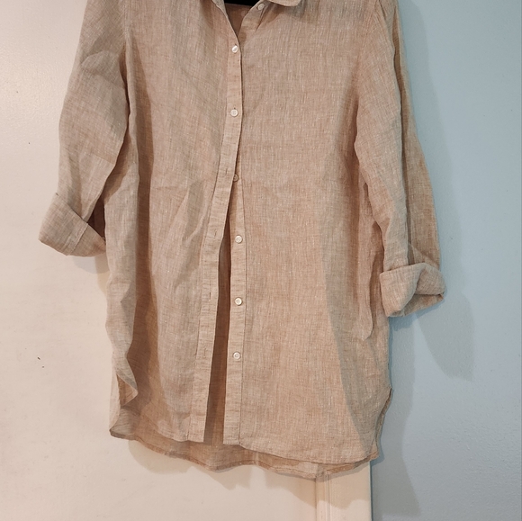 J.McLaughlin tan/white striped, large, Britt Linen Shirt - Picture 7 of 11